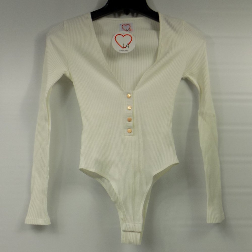 LoveLA Brenda Snap Button Long Sleeve V-Neck Bodysuit Size S